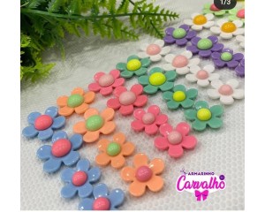 APLIQUE FLOR SORTIDAS EM ACRILICO PCT C/ 12 UNIDADES