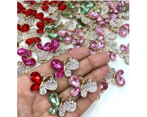 BORBOLETA DE METAL COM STRASS PCT C/ 2 UNIDADES